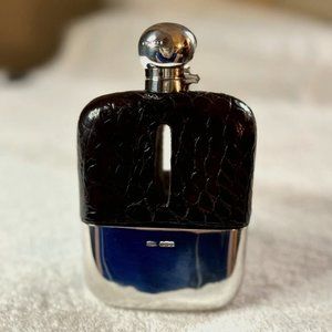 SOLD: ANTIQUE GEORGE V STERLING SILVER & ALLIGATOR LEATHER HIP FLASK 1905 - SOLD